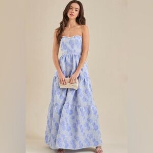 Altar'd State Light Blue Strapless Dress with Pearl Embellishments
